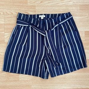 Tribal Navy Blue & White Pleated Pinstriped High Rise Tied Paper Bag Short 8